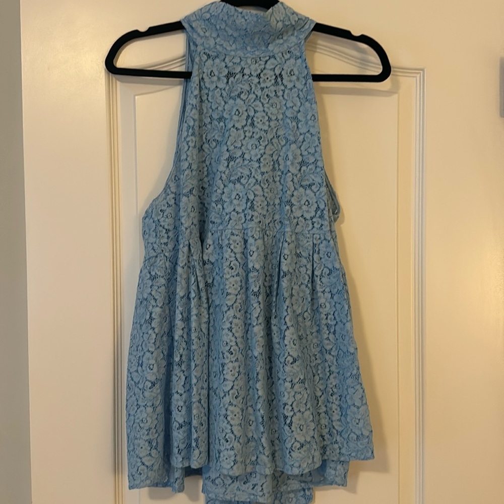 Zara Size M | Blue Floral Lace High-Neck Blouse